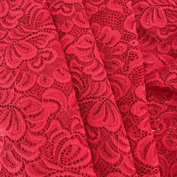Red fancy lace fabric with floral pattern and soft stretch 