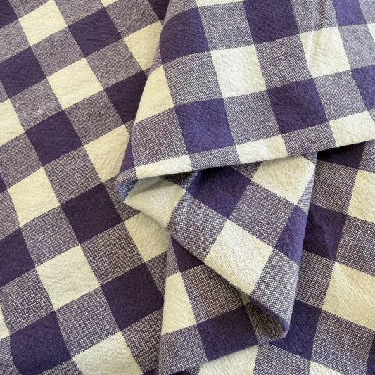 Organic checkered cotton fabric in purple iris