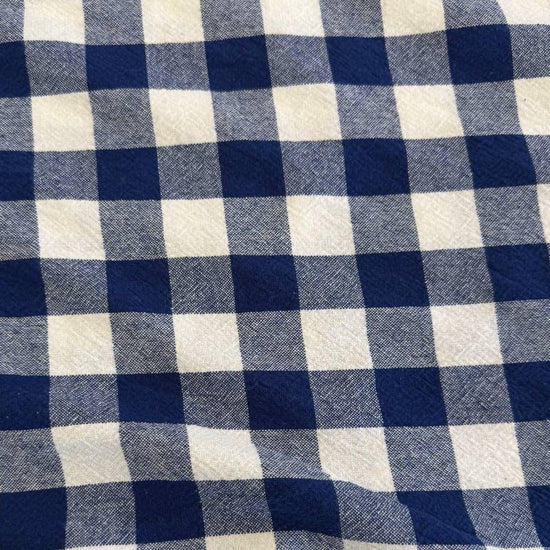 Organic checkered cotton fabric in navy blue and white