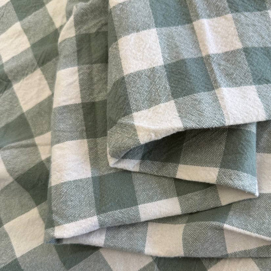 Organic checkered cotton fabric in sage green