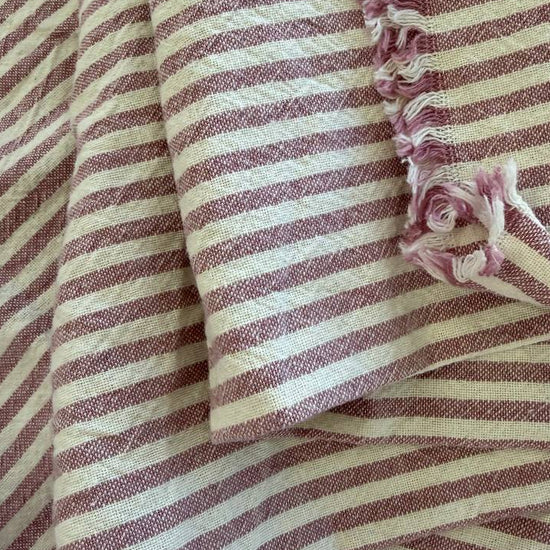 Pink/White Organic Striped Cotton Fabric by Telio