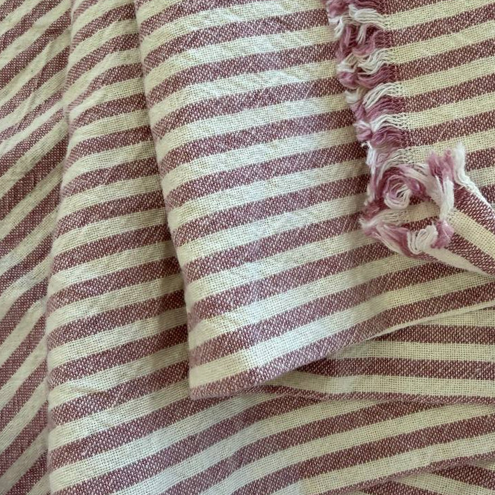 Pink/White Organic Striped Cotton Fabric by Telio