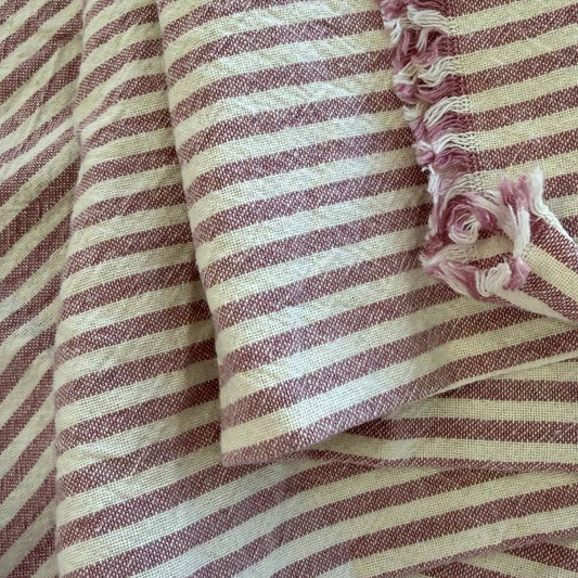 Pink/White Organic Striped Cotton Fabric by Telio