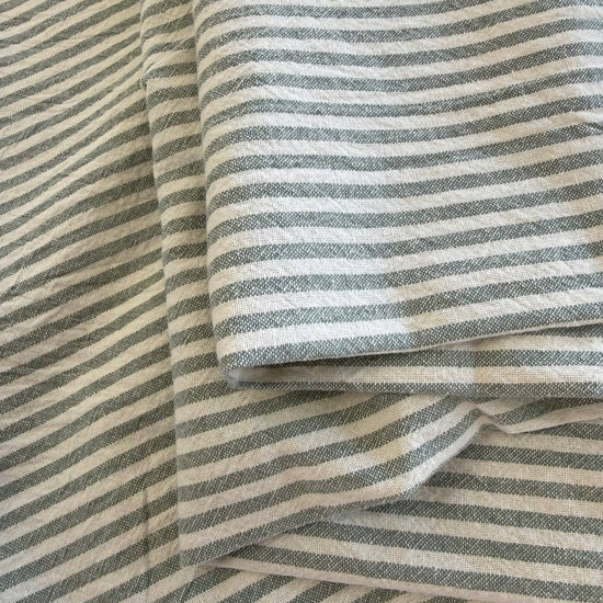 Green/White Organic Striped Cotton Fabric by Telio