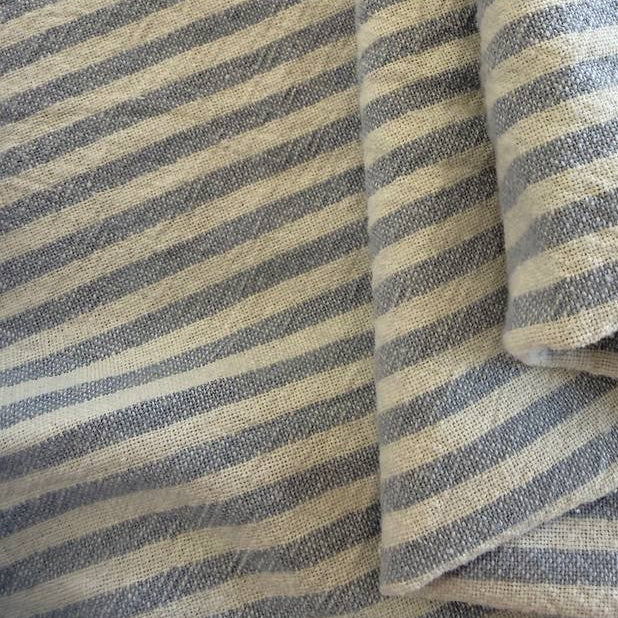 Blue/White Organic Striped Cotton Fabric by Telio