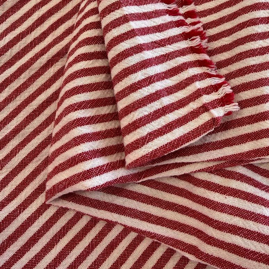 Red/White Organic Striped Cotton Fabric by Telio