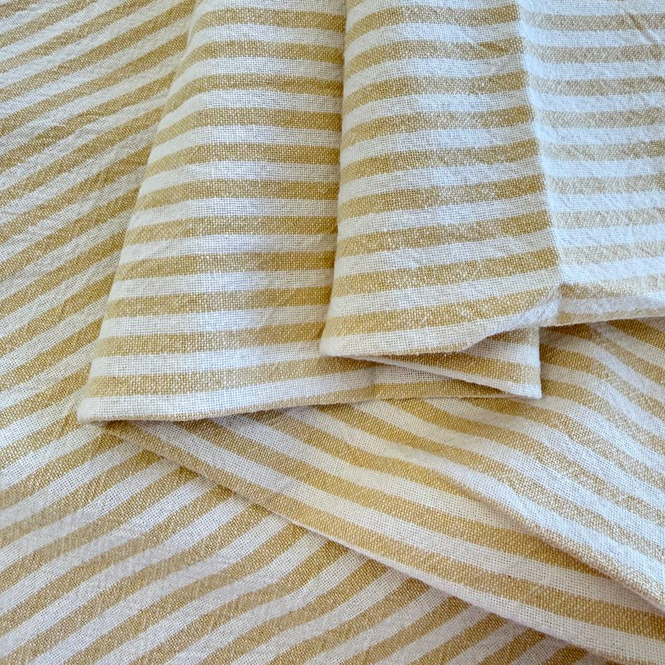 Yellow/White Organic Striped Cotton Fabric by Telio