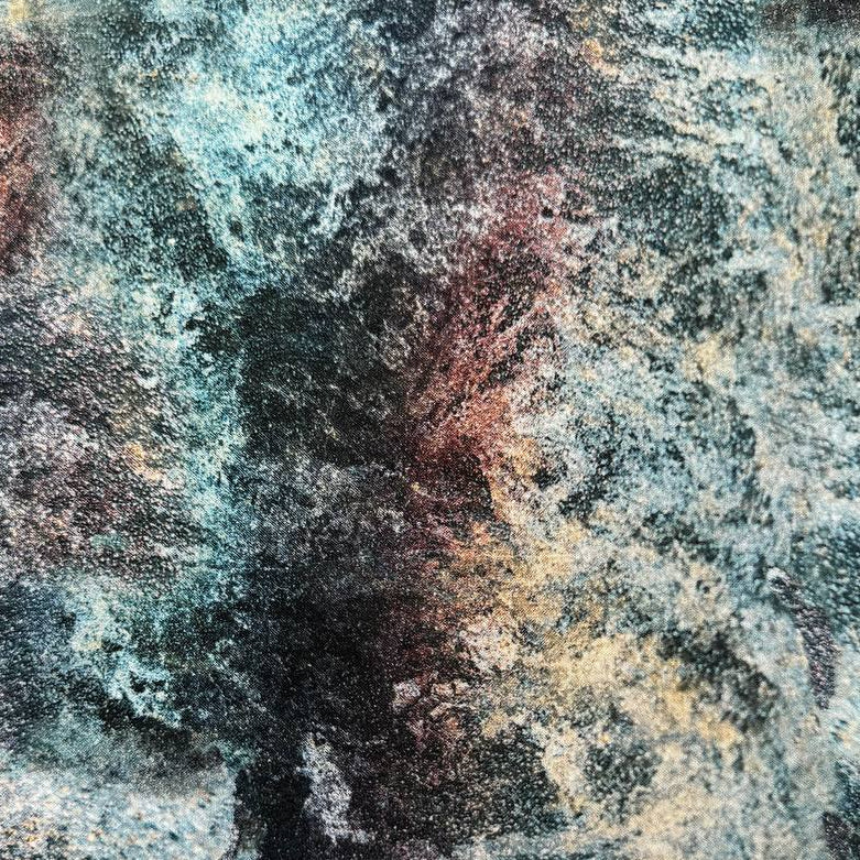 Hoffman Stag and Stone Breeze digitally printed quilting cotton fabric with dark blue and teal stone texture pattern.