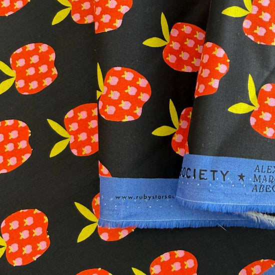 Mystic Fable By Ruby Star Society apple cotton fabric on black background