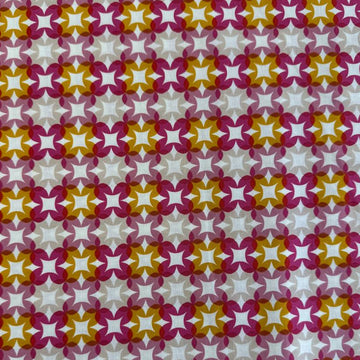 Woodland Park By Rashida Coleman-Hale geometric star cotton fabric in pink, mustard, and beige tones