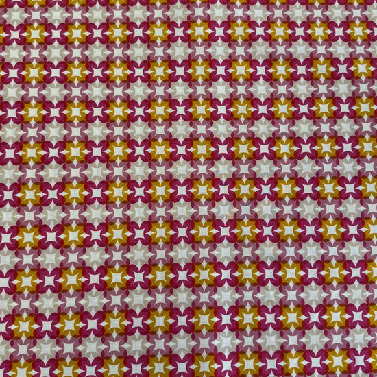 Woodland Park By Rashida Coleman-Hale geometric star cotton fabric in pink, mustard, and beige tones