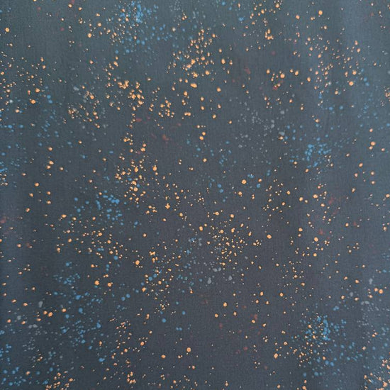 Ruby Star Society Speckled metallic cotton fabric available in navy, pink, and orange colors.