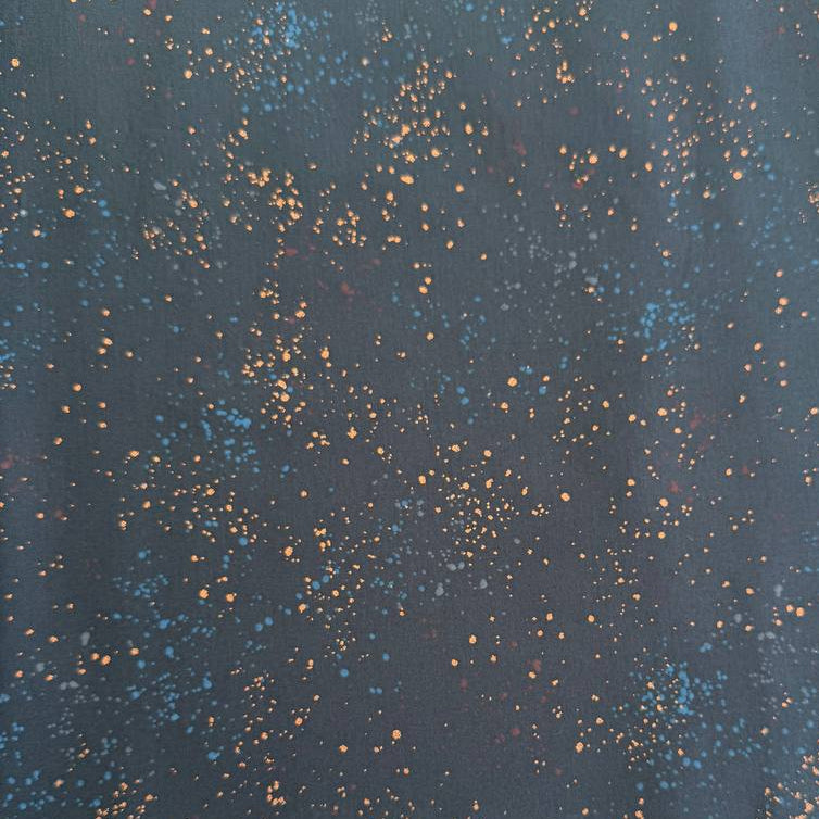 Ruby Star Society Speckled metallic cotton fabric available in navy, pink, and orange colors.