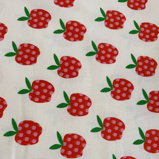 Mystic Fable apple print linen cotton fabric by Ruby Star Society in natural and black colorways.