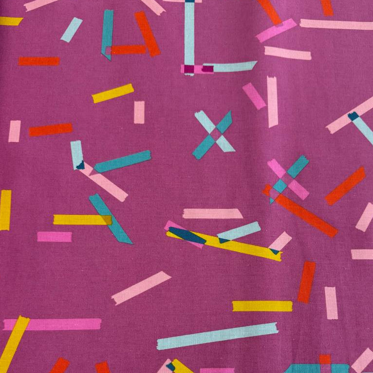linen cotton fabric with colorful abstract tape stripe print from Washi Plus by Rashida Coleman-Hale for Ruby Star Society.