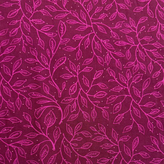 Glow Garden cotton fabric by Sarah Watts for Ruby Star Society with delicate vine leaf pattern in pink and blue colorways on dark backgrounds