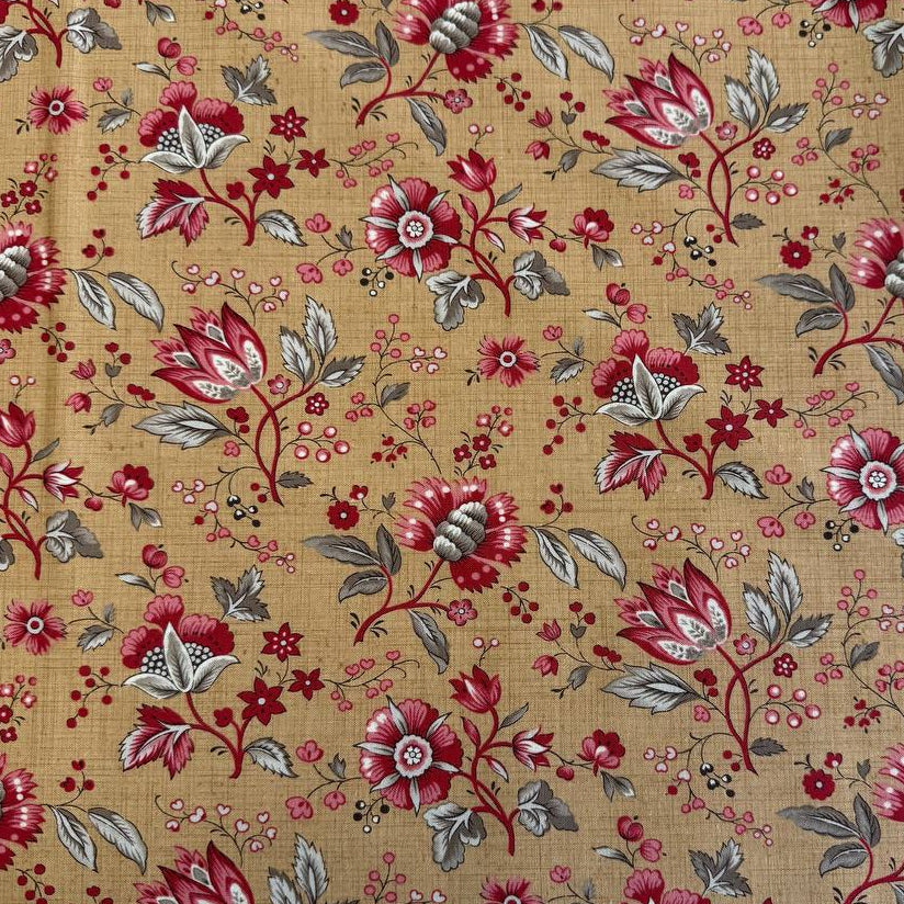 Joie de Vivre floral cotton fabric by French General for Moda in four colorways: Clay, Pearl, Roche, and Tea.