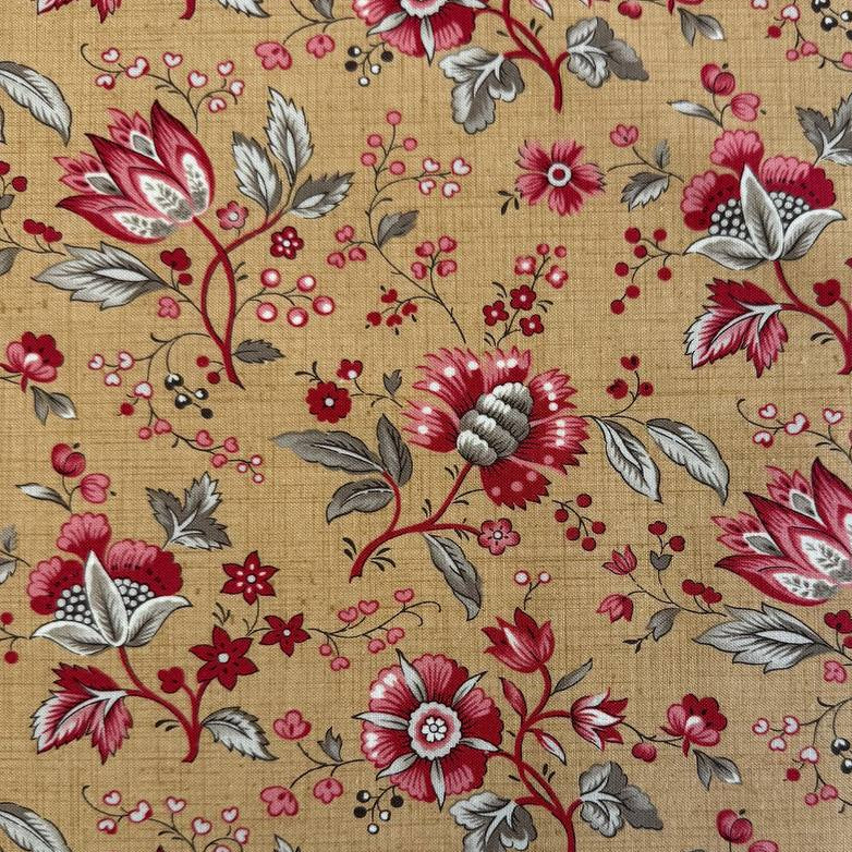 Joie de Vivre floral cotton fabric by French General for Moda in four colorways: Clay, Pearl, Roche, and Tea.