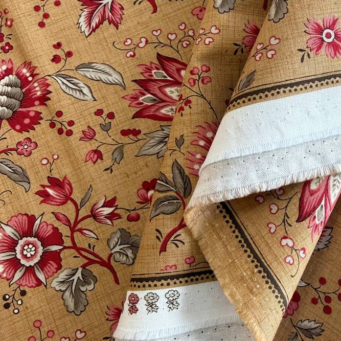 Joie de Vivre floral cotton fabric by French General for Moda in four colorways: Clay, Pearl, Roche, and Tea.