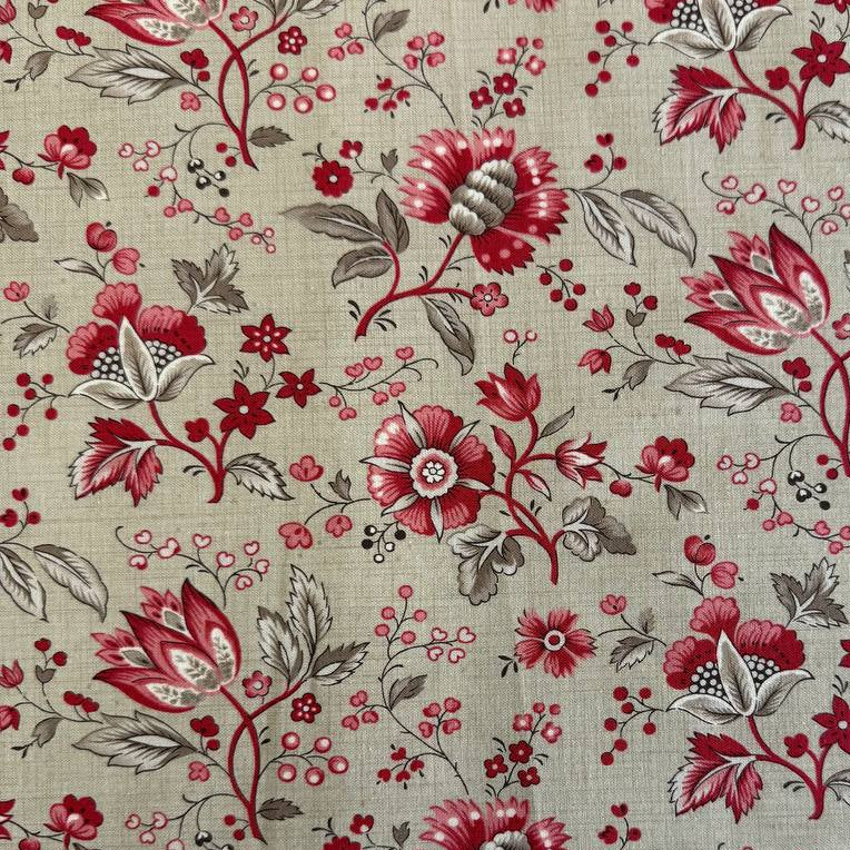Joie de Vivre floral cotton fabric by French General for Moda in four colorways: Clay, Pearl, Roche, and Tea.