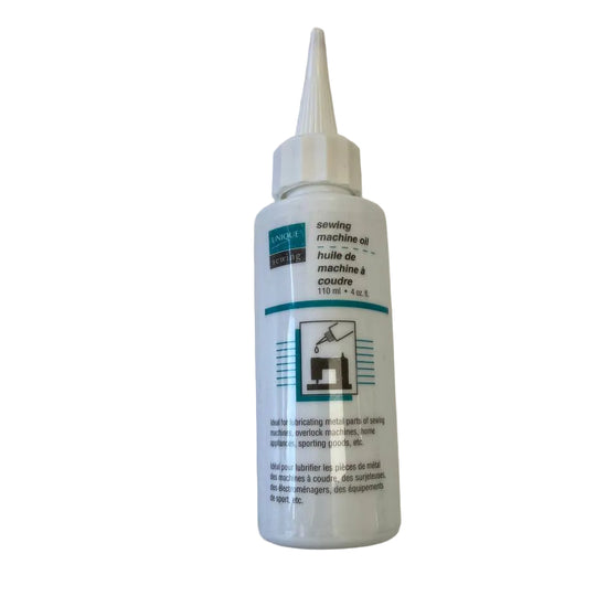 Unique Sewing Machine Oil 110 ml bottle with precision nozzle for sewing machine maintenance.
