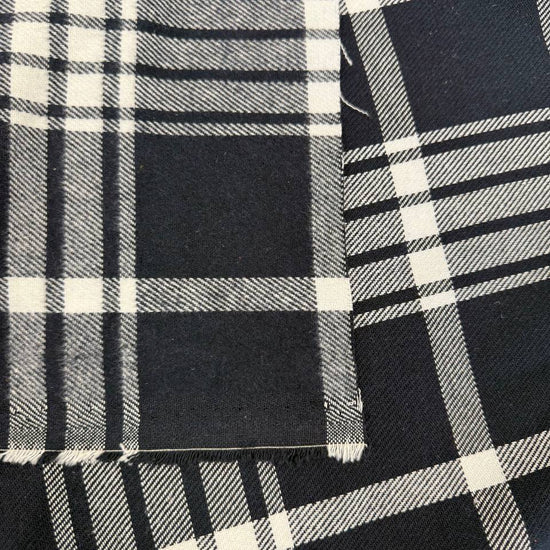 navy plaid fabric, navy white plaid, double sided plaid fabric, yarn dyed plaid, reversible fabric, tartan fabric, classic plaid, apparel fabric, sewing fabric, fall fabric, winter fabric, shirt fabric, skirt fabric