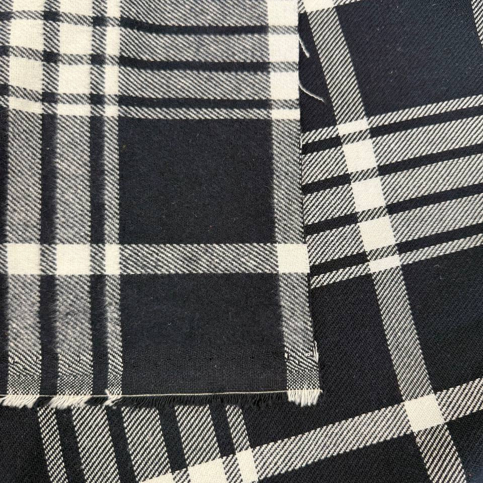 navy plaid fabric, navy white plaid, double sided plaid fabric, yarn dyed plaid, reversible fabric, tartan fabric, classic plaid, apparel fabric, sewing fabric, fall fabric, winter fabric, shirt fabric, skirt fabric