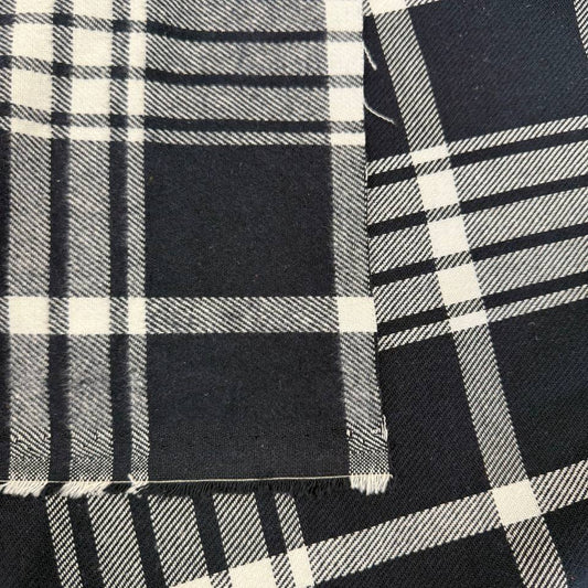 navy plaid fabric, navy white plaid, double sided plaid fabric, yarn dyed plaid, reversible fabric, tartan fabric, classic plaid, apparel fabric, sewing fabric, fall fabric, winter fabric, shirt fabric, skirt fabric