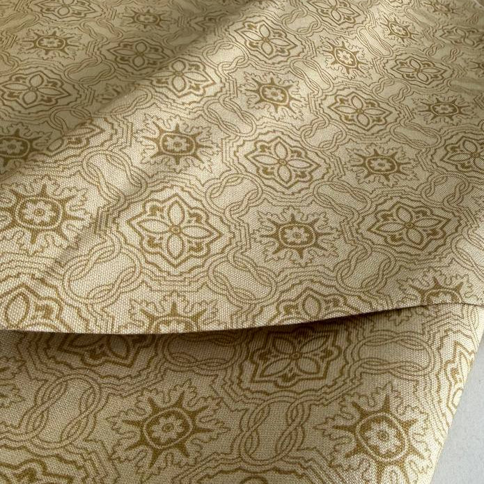 Gold quilting cotton fabric with beige vintage tile geometric pattern – Sasha’s Atelier Canada