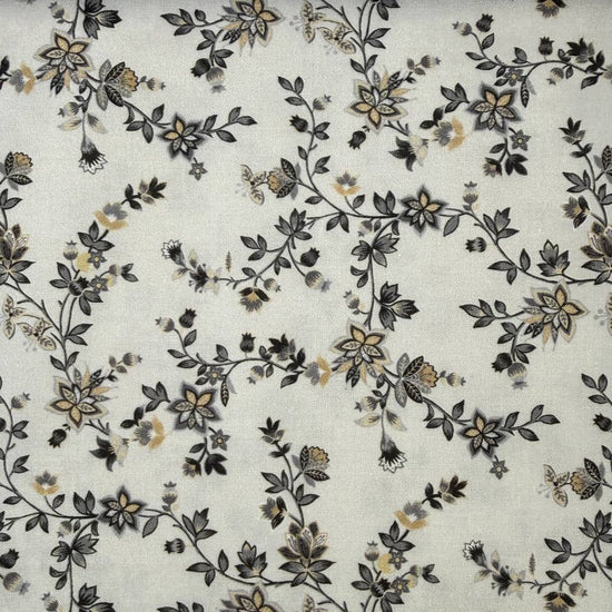 cream quilting cotton fabric with grey and beige small floral vine pattern – Sasha’s Atelier Canada