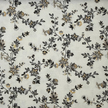 cream quilting cotton fabric with grey and beige small floral vine pattern – Sasha’s Atelier Canada