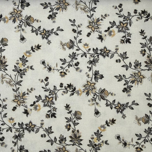 cream quilting cotton fabric with grey and beige small floral vine pattern – Sasha’s Atelier Canada