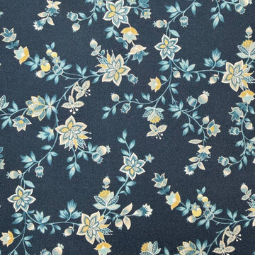 navy blue quilting cotton fabric with delicate blue and yellow floral vine pattern – Sasha’s Atelier Canada