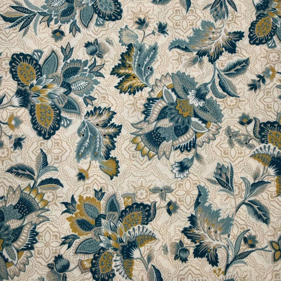 cream quilting cotton fabric with blue and gold vintage floral botanical pattern – Sasha’s Atelier Canada