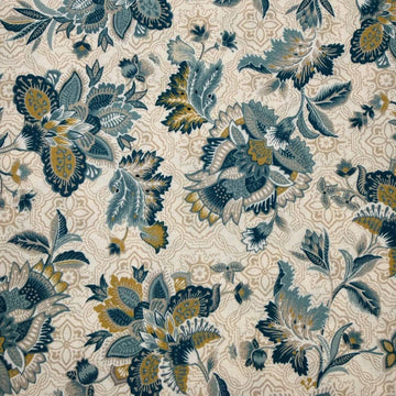 cream quilting cotton fabric with blue and gold vintage floral botanical pattern – Sasha’s Atelier Canada