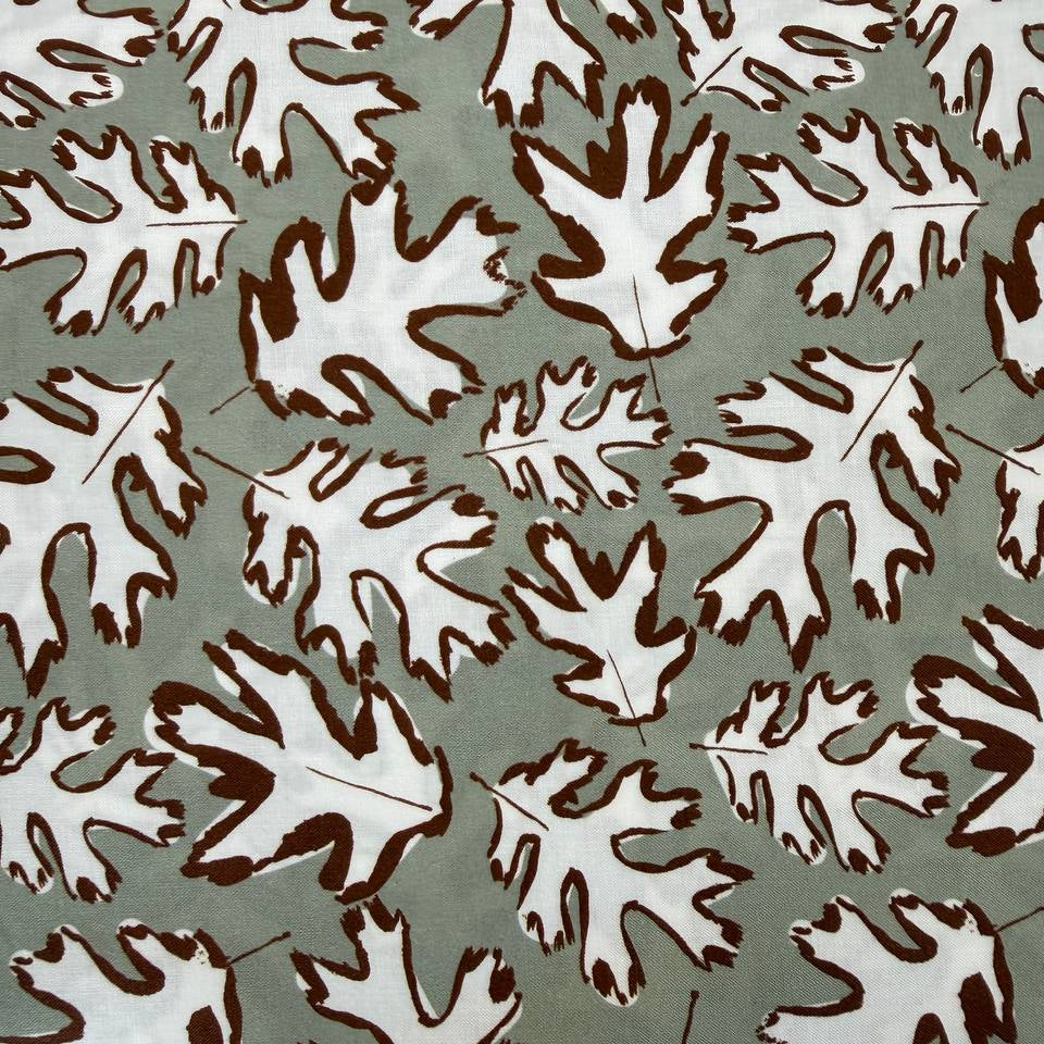 brown leaf print quilting cotton fabric on light blue background – Sasha’s Atelier Canada