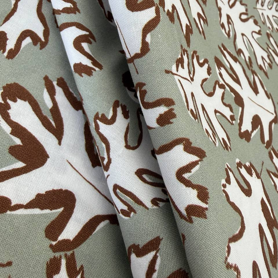 brown leaf print quilting cotton fabric on light blue background – Sasha’s Atelier Canada