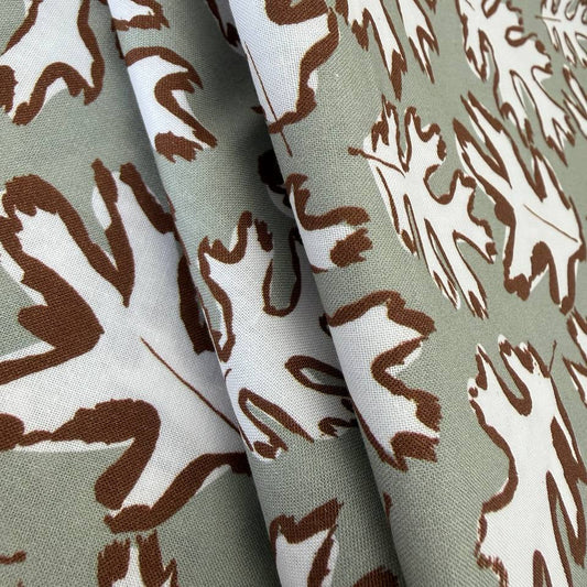 brown leaf print quilting cotton fabric on light blue background – Sasha’s Atelier Canada