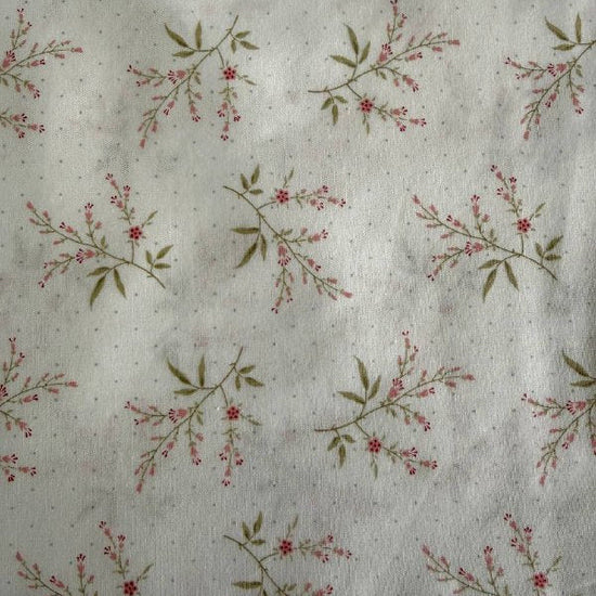 ivory quilting cotton fabric with delicate pink floral branches pattern – Sasha’s Atelier Canada