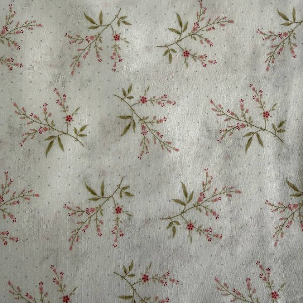 ivory quilting cotton fabric with delicate pink floral branches pattern – Sasha’s Atelier Canada