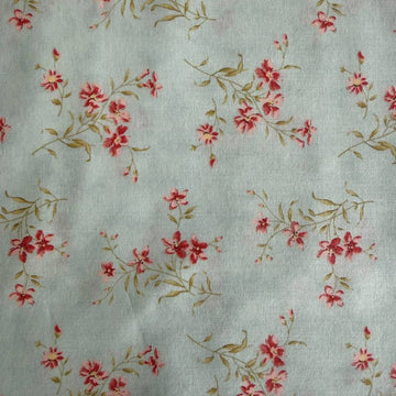 blue quilting cotton fabric with small pink floral branches pattern – Sasha’s Atelier Canada