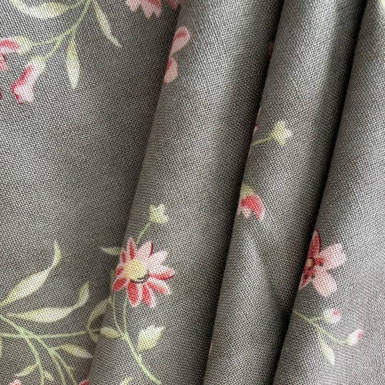 slate quilting cotton fabric with small pink floral branches pattern – Sasha’s Atelier Canada