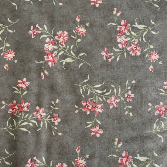 slate quilting cotton fabric with small pink floral branches pattern – Sasha’s Atelier Canada