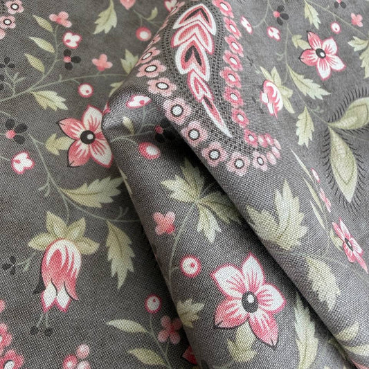 slate quilting cotton fabric with paisley and small floral pattern – Sasha’s Atelier Canada