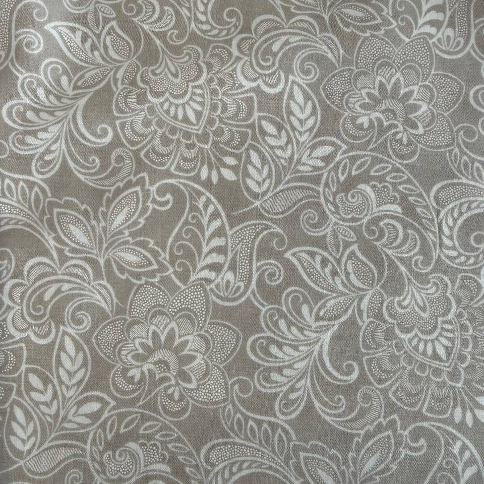 gray quilting cotton fabric with white floral ornamental pattern – Sasha’s Atelier Canada
