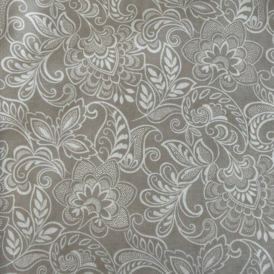 gray quilting cotton fabric with white floral ornamental pattern – Sasha’s Atelier Canada