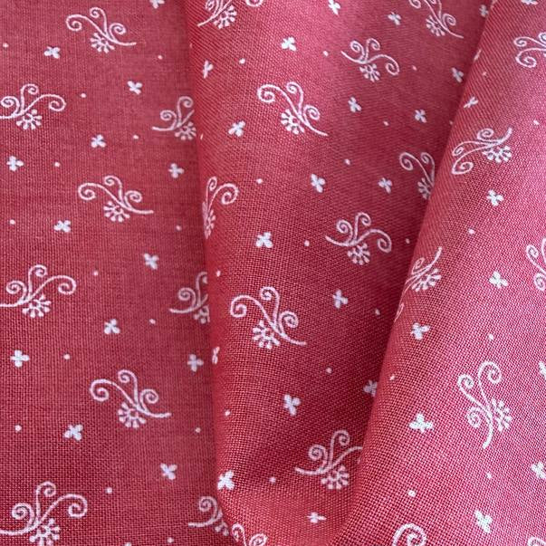 red quilting cotton fabric with small white decorative floral pattern – Sasha’s Atelier Canada