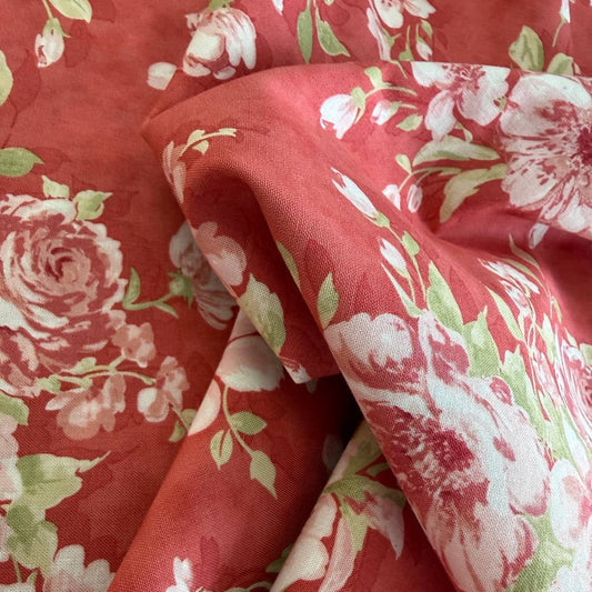 pink fabric with white vintage floral roses pattern for sewing and home decor – Sasha’s Atelier Canada