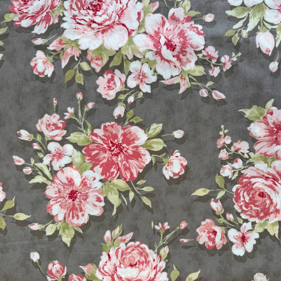 gray fabric with pink vintage floral roses pattern for sewing and home decor – Sasha’s Atelier Canada