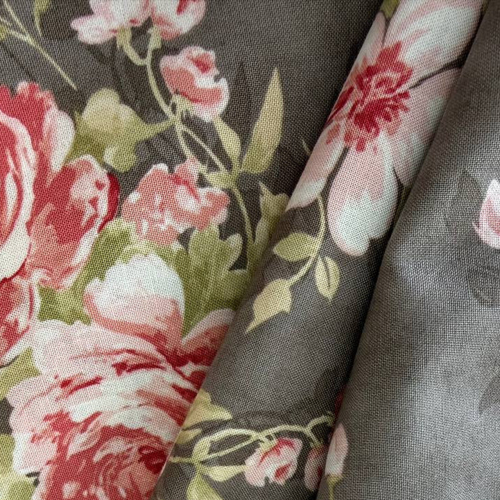gray fabric with pink vintage floral roses pattern for sewing and home decor – Sasha’s Atelier Canada